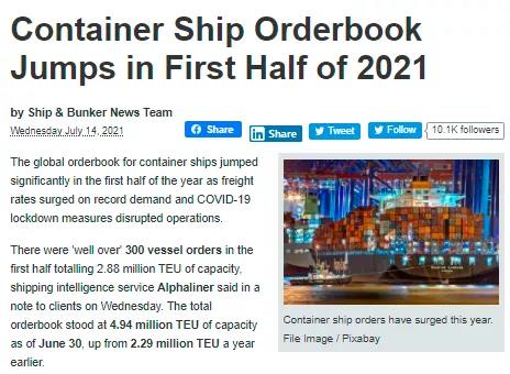中遠(yuǎn)海運15億美元訂造10艘箱船！造船狂潮來了！馬士基、陽明開始追加訂單